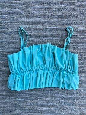 Kortni Jeane Ribbed Soft Aqua Blue Ruffle Top size Large